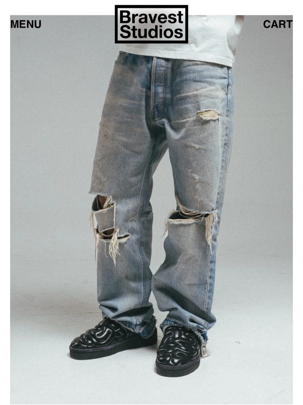 Bravest Studios Men's Faded Light Blue Ripped Relaxed Jeans